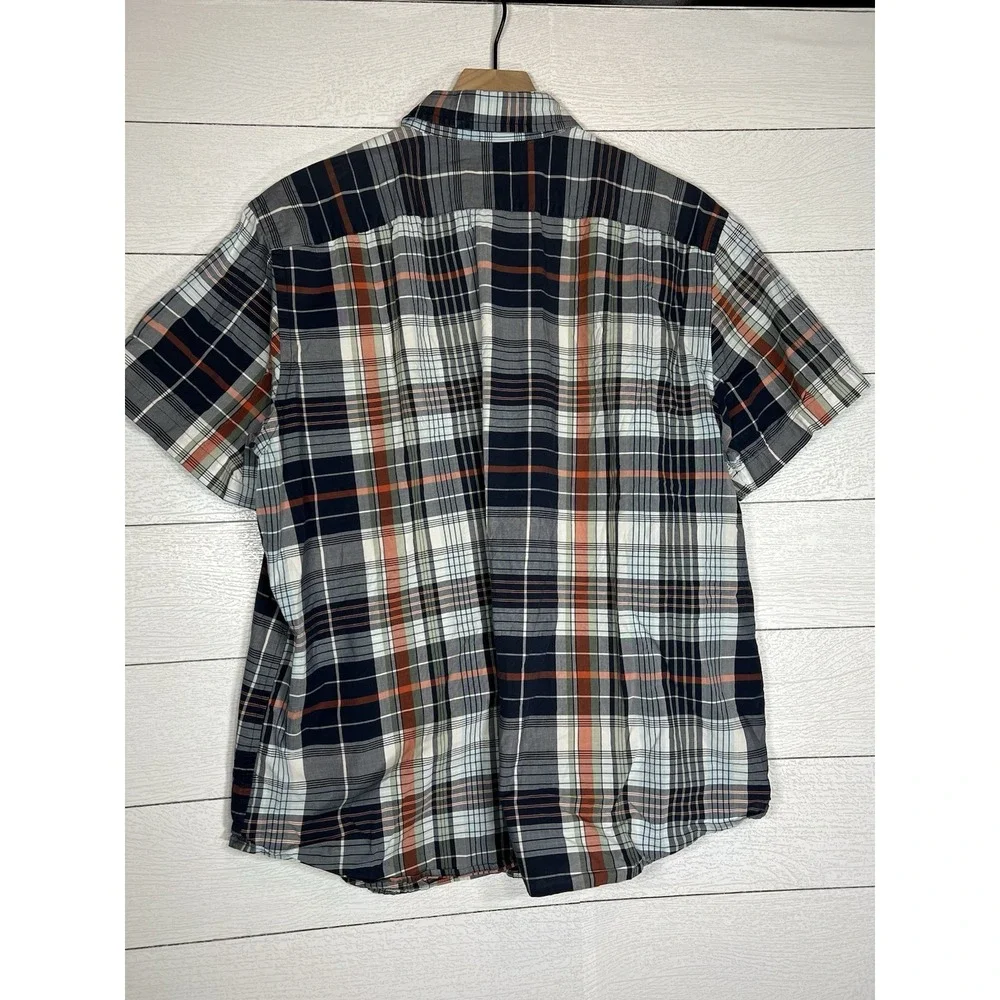 Banana Republic Standard Fit 100% Cotton Orange Blue Plaid Short Sleeve Shirt XL